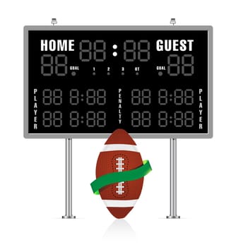 American football ball with ribbon and scoreboard