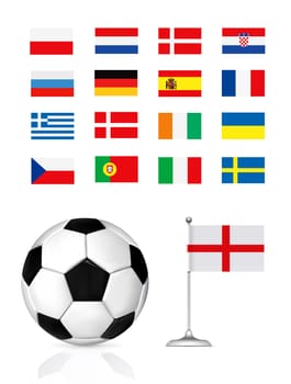 football flags and ball on white background. Vector illustartion