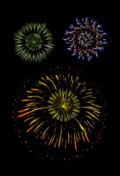 Brightly Colorful Vector Fireworks and Salute- vector isolated on black background