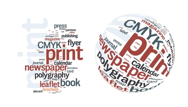 Printing Word Cloud vector concept illustration on white