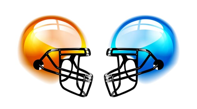 Football Helmets with reflection on white background
