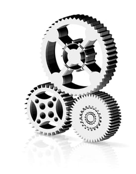 Gears and cogwheels as a machinery concept on white background