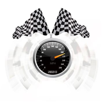 Speedometer with checkered flag background concept illustration