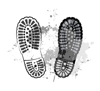 black vector trail foot on grunge background.