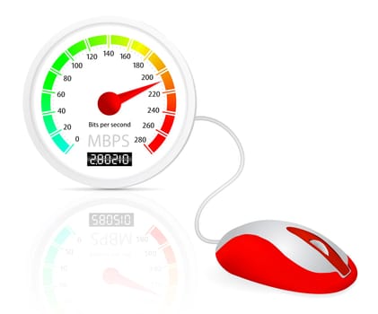 Computer mouse connected to a speedometer. High-speed internet concept vector illustration
