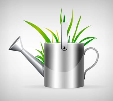watering can and grass illustration isolated on white background
