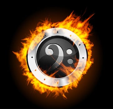 Loudspeaker on Fire Isolated on Black Background. Vector illustration