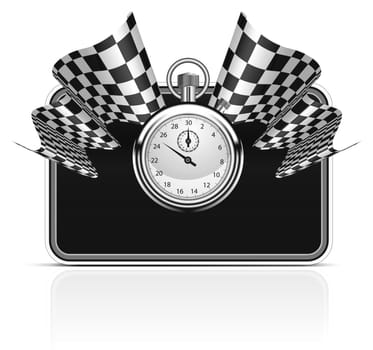 Checkered flag with a stopwatch background. Vector illustration. Easy to resize frame