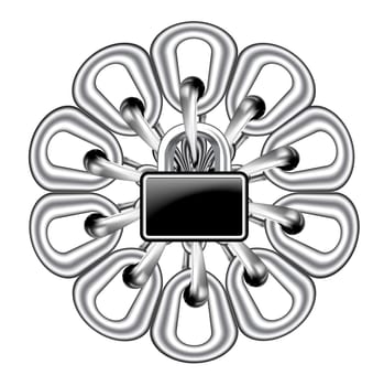 Vector illustration of metal chain and lock on white
