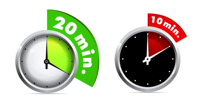 Set of 10 and 20 minutes timer. Vector illustration. Easy ro edit