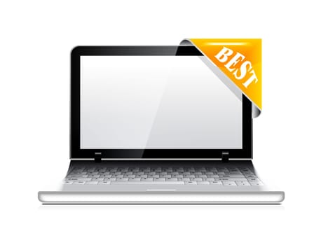 Vector laptop with sticker (corner ribbon) on white