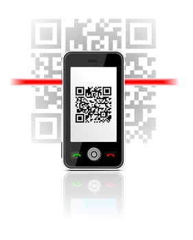 Mobile Phone scaned QR code vector illustration