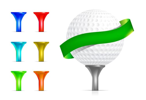 Golf ball with tee isolated on white. Vector illustration.