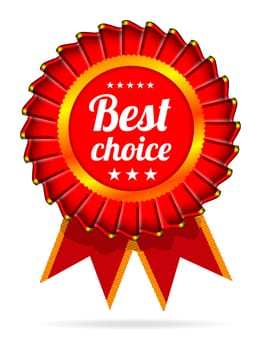 Best choice red label and ribbons with fabric texture. Vector illustration