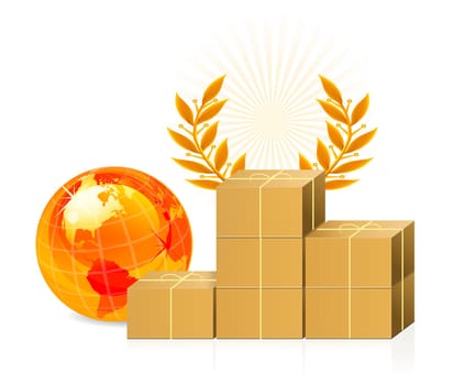 The pedestal is the winner of the cartons shipping box. Vector illustration