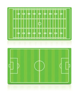 Vector illustration of Football (Soccer) and American Football fields with grass (noise) texture.