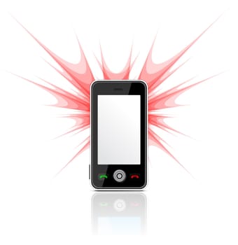 Blank mobile phone used as a camera with flash on white. Vector illustration