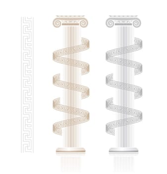 Ionic Column with Greek key pattern on white