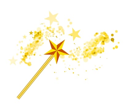 Magic wand with magic stars on white. Vector illustration