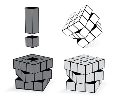 The Cube In Three Variation on white