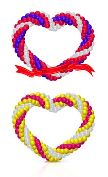 Arch of balloons twisted in a spiral form on white