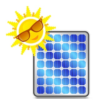 solar power panel with happy sun on white