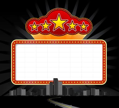 Neon sign at night city with road. Vector illustration