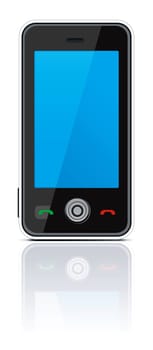 smart phone with reflection isolated on white background