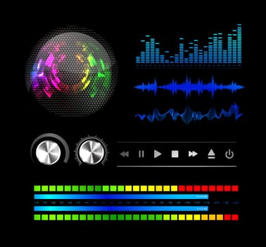 Sound waves set and speaker grill. Music background
