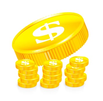 Stacks of gold coins, vector illustration on white