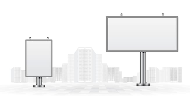 Billboards with gray urban horizon vector background