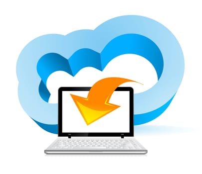 Cloud computing concept. Laptop on the cloud with arrow