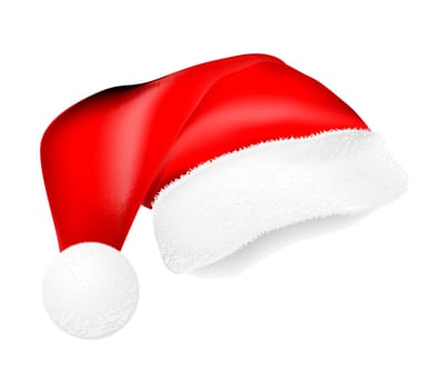 Red Santa Claus hat with shadow for collage. Vector illustration
