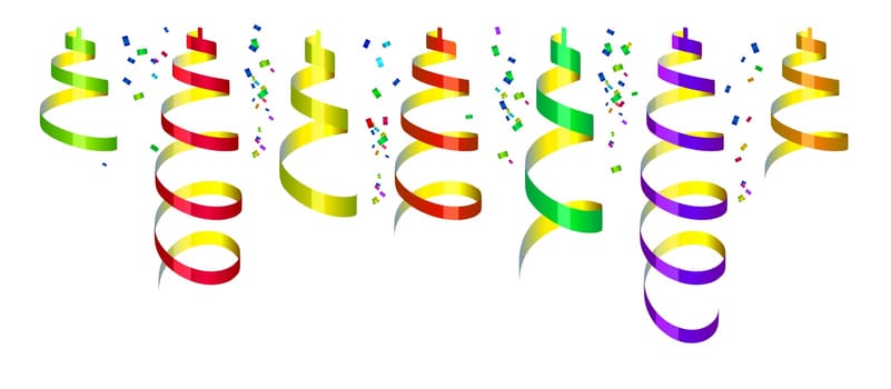 Background with party streamers and confetti, vector illustration