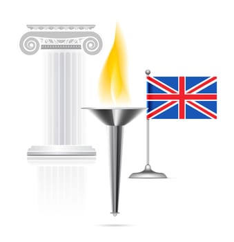 Torch with flame with england flag. Vector illustration