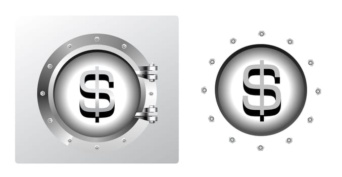 Dollar symbol and banking safe in porthole form