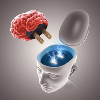 Brain about to connect, brainstorm concept.