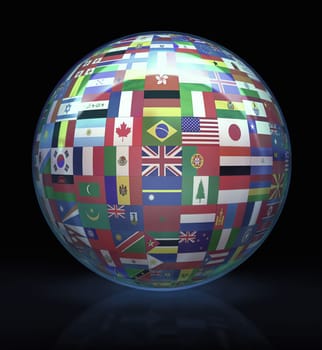 Flags of the world shaped glass ball.