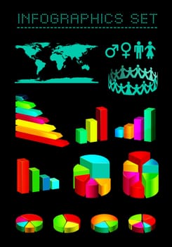 set of shiny graphics and diagrams on black background. EPS v.8.0