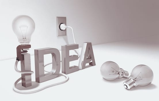 Lamp in the word idea. Concept of new ideas.