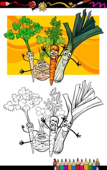Coloring Book or Page Cartoon Illustration of Soup Vegetables Funny Food Objects Group for Children Education