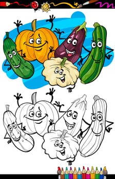 Coloring Book or Page Humor Cartoon Illustration of Cucurbit or Gourd Vegetables Comic Food Objects Group for Children Education