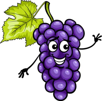 Cartoon Illustration of Funny Blue or Black Grapes Fruit Food Comic Character