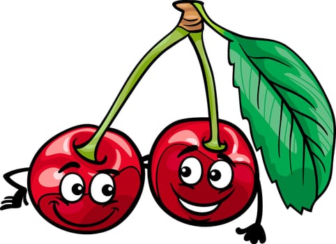 Cartoon Illustration of Funny Cherry Fruits Food Comic Character