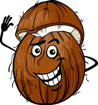 Cartoon Illustration of Funny Coconut Fruit Food Comic Character
