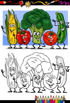Coloring Book or Page Humor Cartoon Illustration of Vegetables Comic Food Objects Group for Children Education