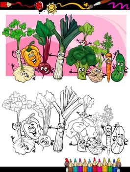 Coloring Book or Page Humor Cartoon Illustration of Comic Vegetables Funny Food Objects Group for Children Education