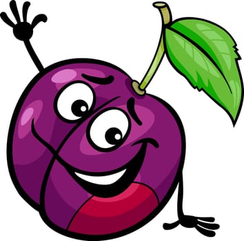 Cartoon Illustration of Funny Plum Fruit Food Comic Character