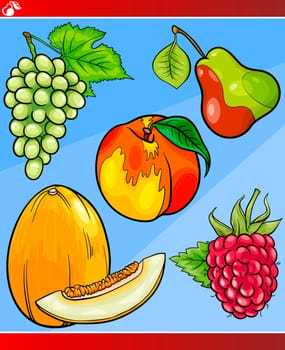 Cartoon Illustration of Fruits Vegetarian Food Object Set