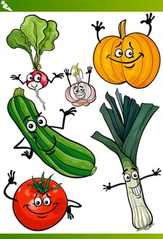 Cartoon Illustration of Vegetables Comic Food Characters Set